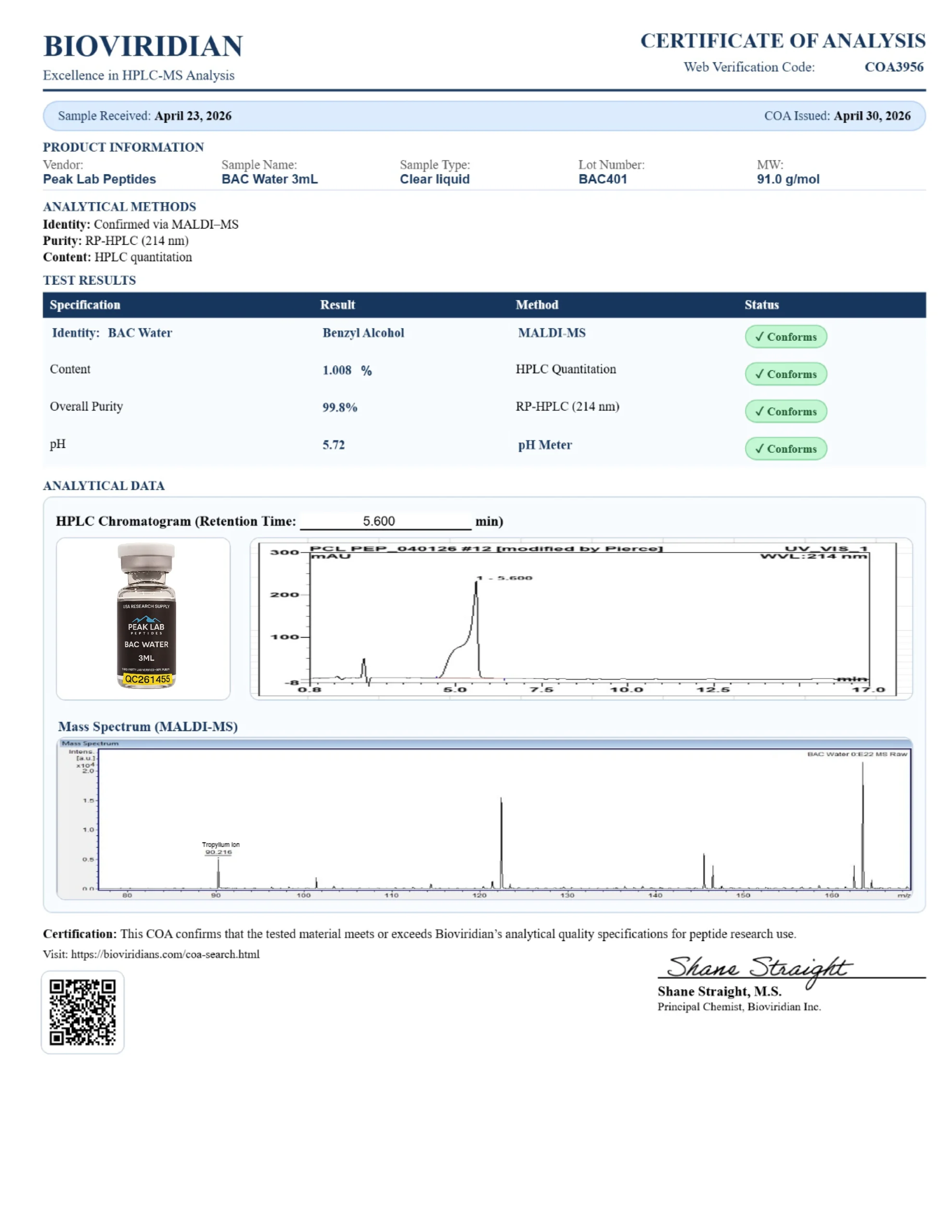 Bacteriostatic Water with .9% Benzyl Alcohol (10ml)